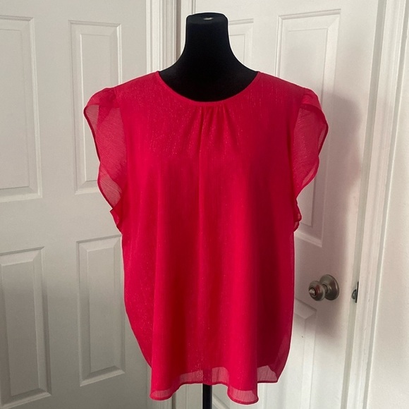 Calvin Klein hot pink blouse with ruffled sleeves. - Picture 1 of 12